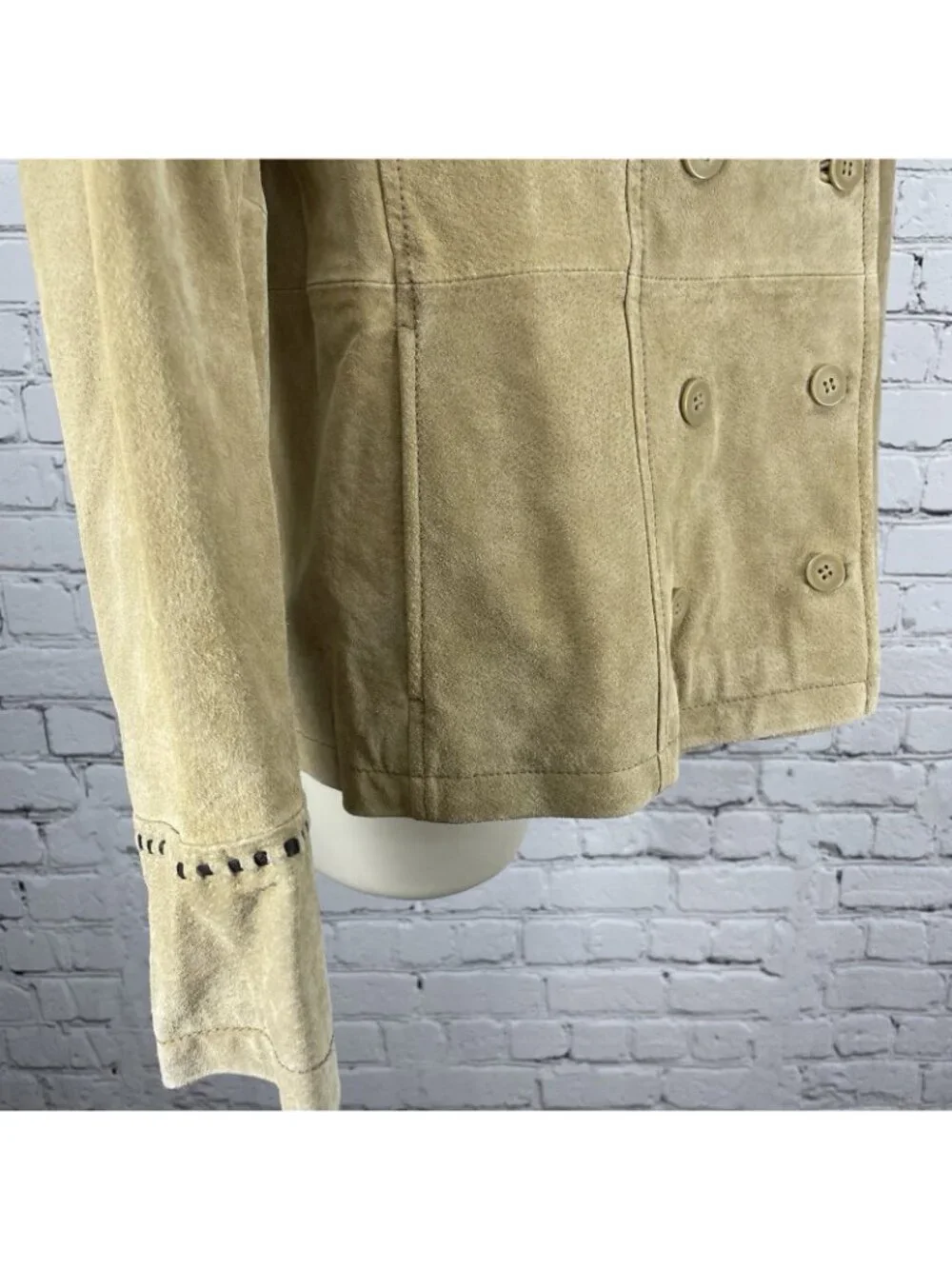 Colebrook Tan Genuine Suede Double Breasted Lined Collared Jacket Size Small S